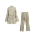 thumbnail image 4 of HH TRAF Conjunto de pantalón de 2 piezas para mujer, primavera, con textura de cinturón, estilo kimono, camisa y pantalón largo de pierna ancha de color liso a la moda salvaje para mujer, 4 of 5
