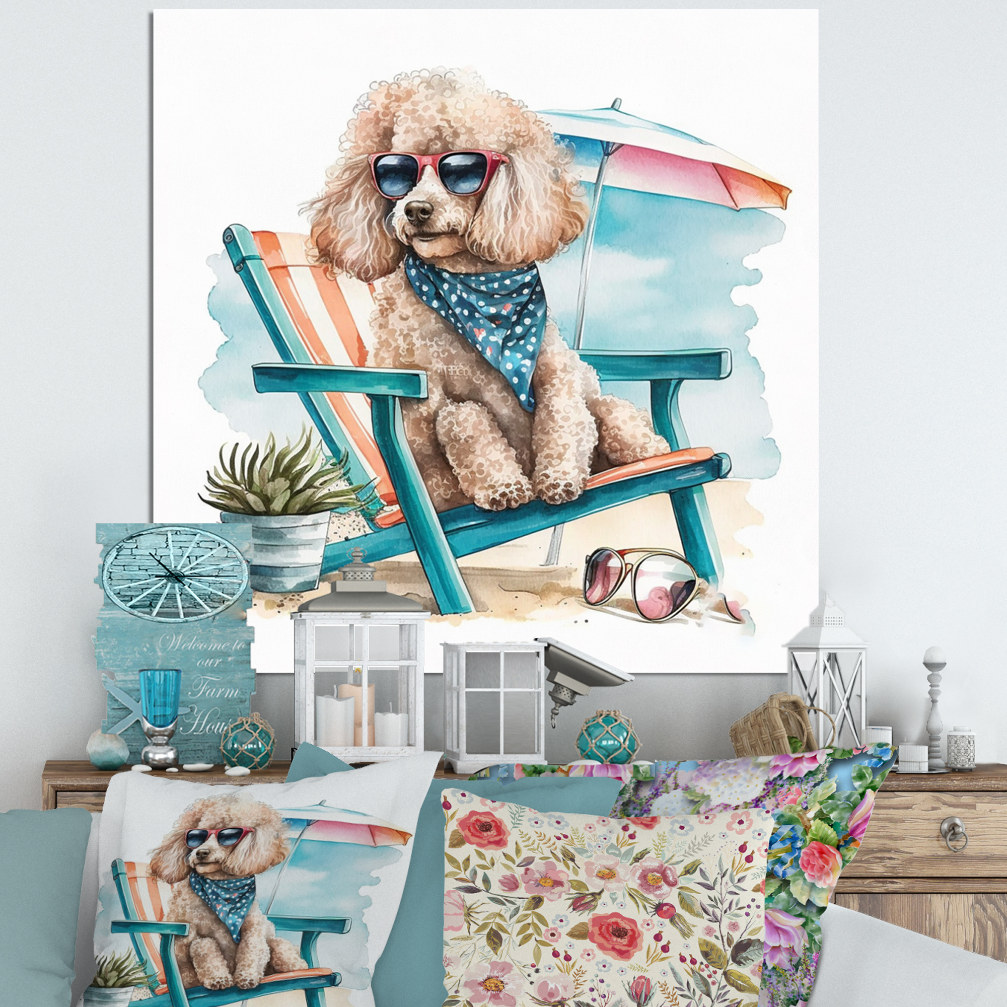 Designart Dog On Chair At The Beach III Canvas Wall Art
