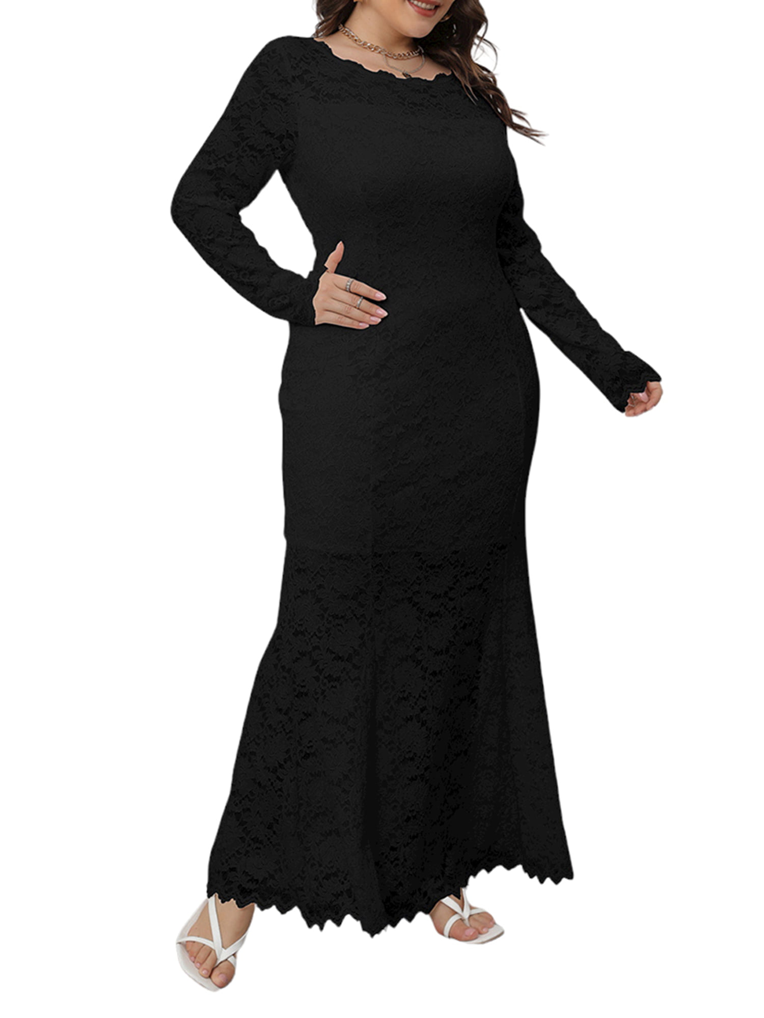 Women Plus Size Dresses Lace Long Sleeve Formal Party Cocktail Maxi Dress - Walmart.com