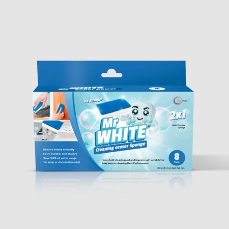 Mr. White Magic Eraser Sponge 8 Pack Cleaning Sponge Non Scratch Melamine Foam, white Scuff pad, Esponja Magica, Boat Sponge bath, kitchen brush