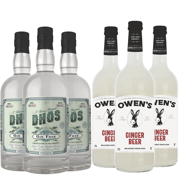 Dhōs Handcrafted Non-Alcoholic Gin 3 Pack w 3 Pack Owen’s Mixers Ginger Beer - Keto-Friendly, Zero Sugar, Zero Calories, Zero Proof - 750 ML - Perfect for Mocktails - A