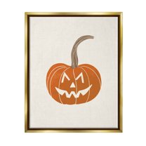 Casual Jack-o-Lantern Smile Holiday Graphic Art Metallic Gold Framed Art Print Wall Art