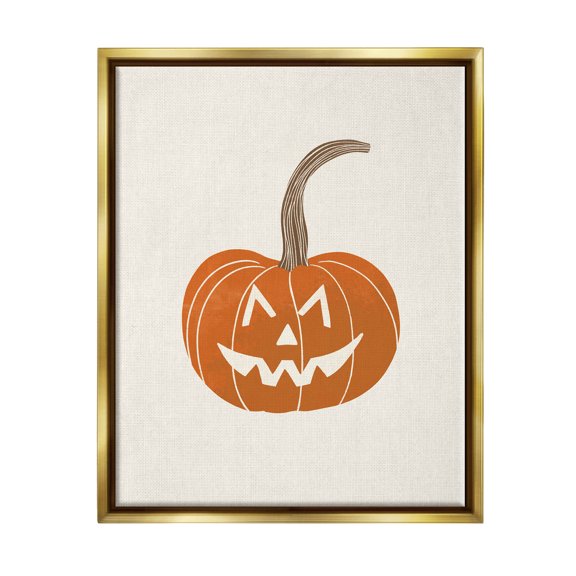 Casual Jack-o-Lantern Smile Holiday Graphic Art Metallic Gold Framed Art Print Wall Art