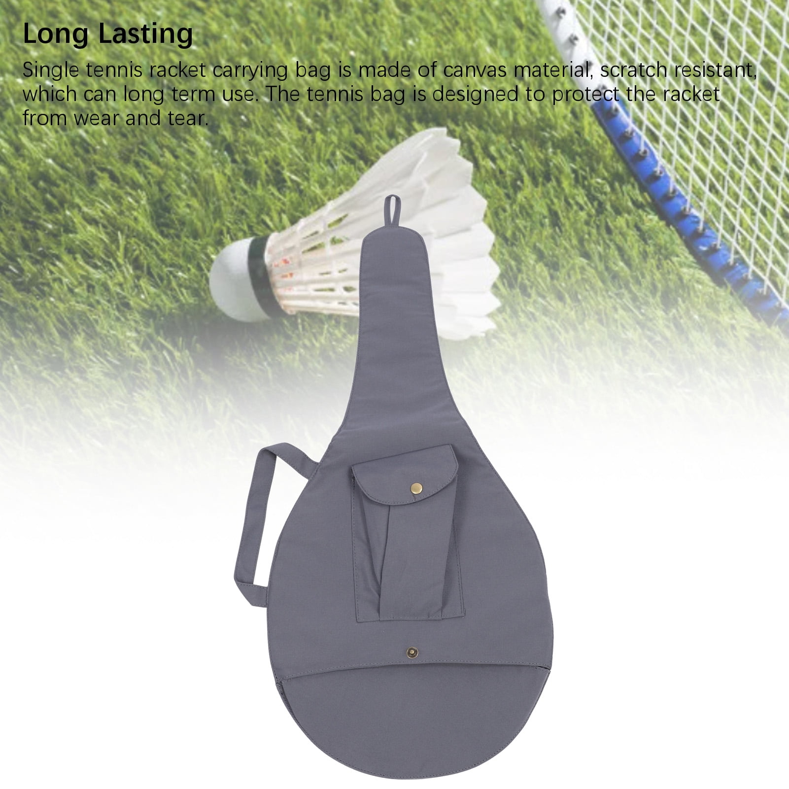 YAHHU Unisex Single Tennis Racket Cover Canvas Racquet Bag with Adjustable Shoulder Strap for Men and Women, Grey (16.54 inches / 42 cm)