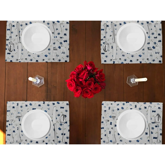 Butterflies Print Cotton Dinner Table Placemats Holiday Home Decoration 13" x 19" (Pack of 4)