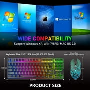 ZIYOULANG Wireless Gaming Keyboard and Mouse Combo with 87 Key Rainbow LED Backlight Rechargeable 3800mAh Battery Mechanical Feel Ergonomic Waterproof RGB Mute Mice for Computer PC Mac PS4 Gamer-Black