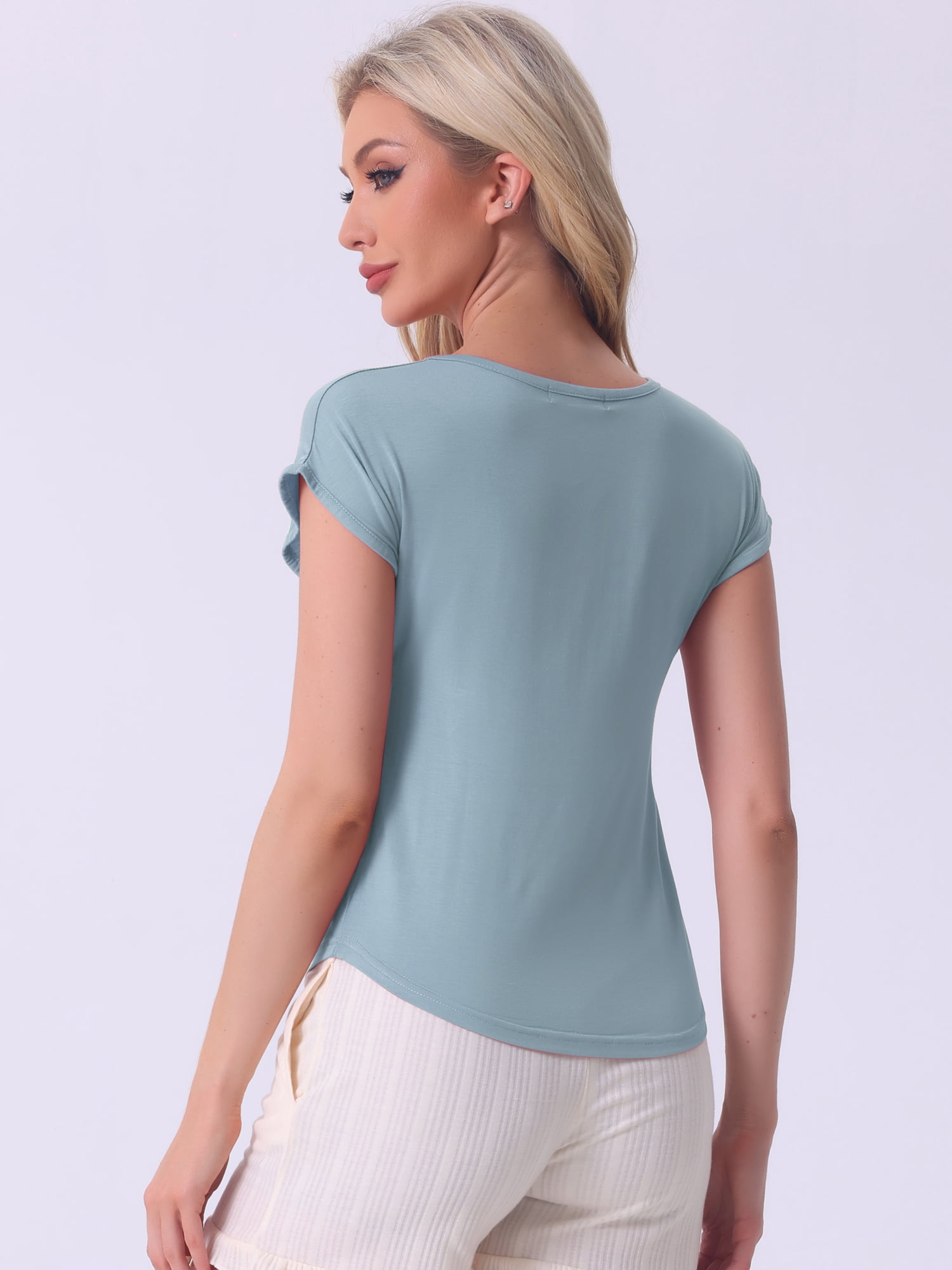 DARING DIVA Comfortable Viscose V-Neck Sleep T-Shirt S Light Blue