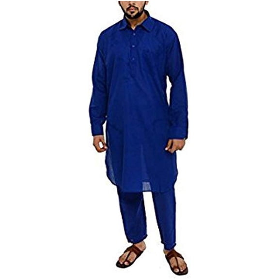 Royal Kurta Mens Cotton Pathani Suit Blue