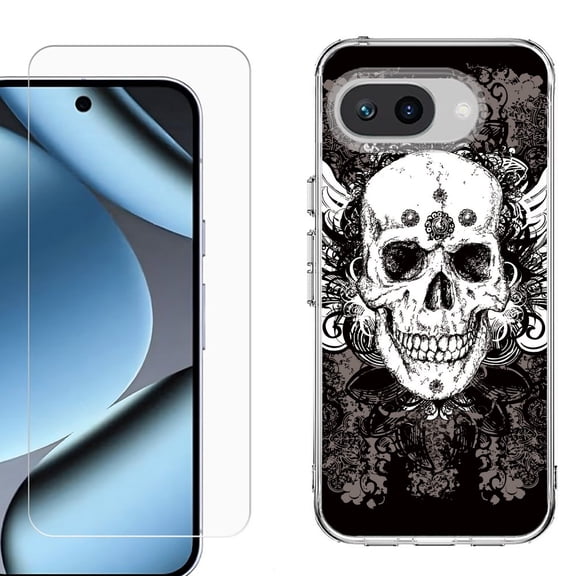 ShockProof Phone Case for Google Pixel 10a, with Screen Protector, by OneToughShield - Grunge Skull