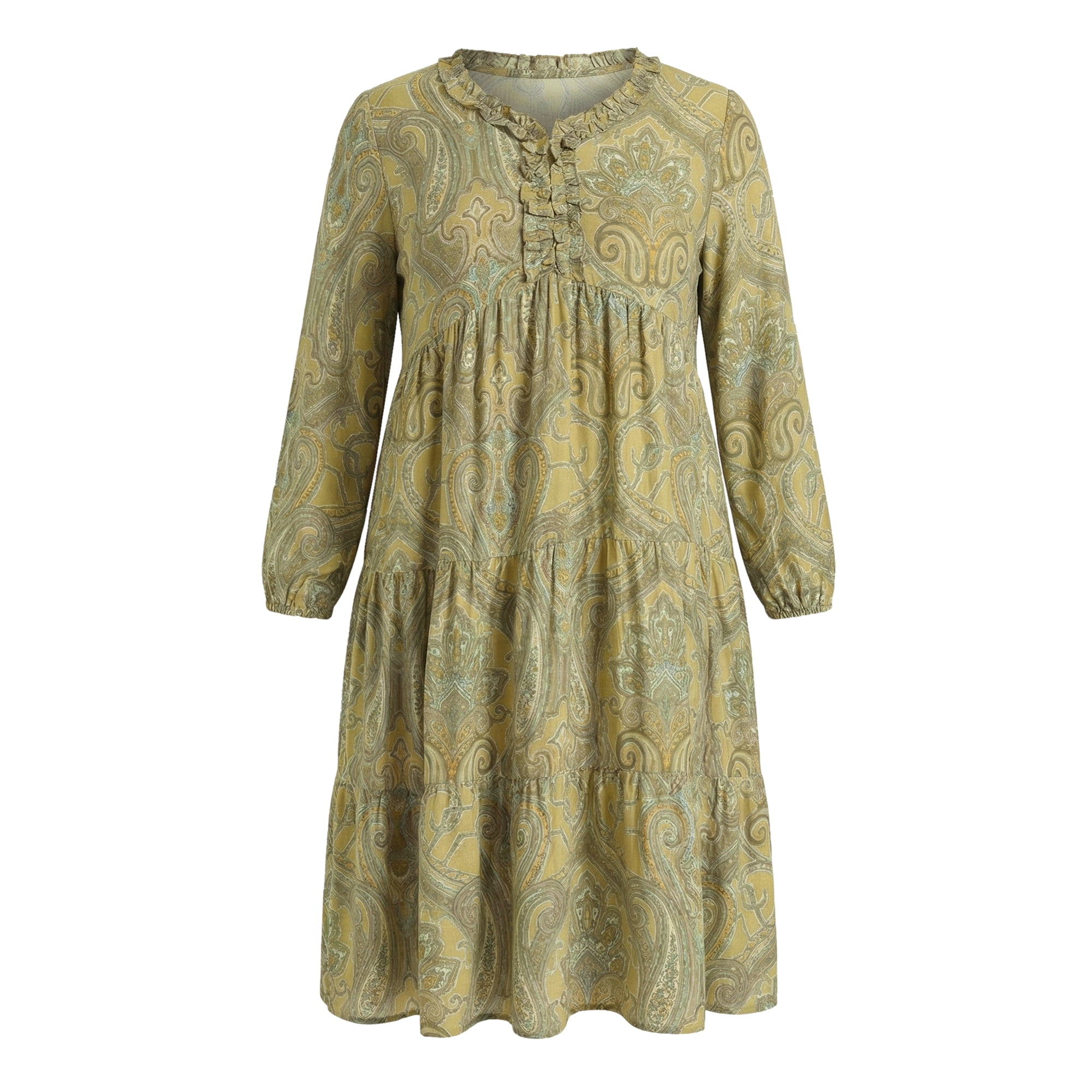 DARING DIVA Women's Plus Boho Ruffle V Neck Tiered A Line Dress 4X Olive Green