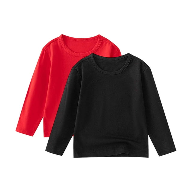 fatyb Lot de 2 T-Shirts à Manches Longues pour Enfants Col Ras du Cou T-Shirts en Coton Tout-Petits Garçons Filles Décontractés Unis Basiques