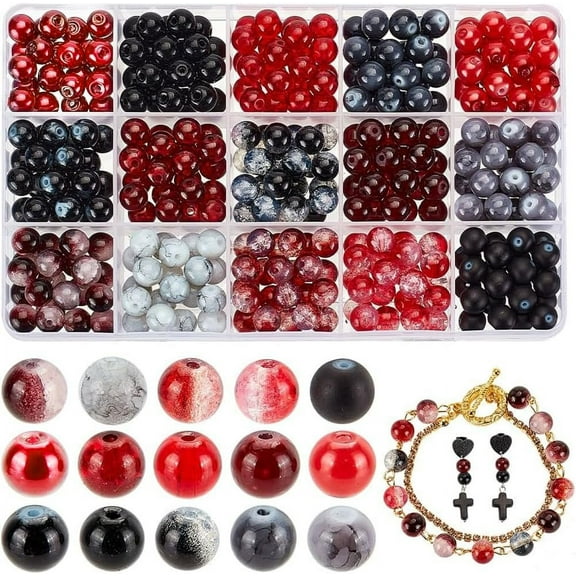 1 Box 15 Colors Marble Glass Beads 8mm Bracelet Beads Glass Kit Painted Round Bead Imitation Jade Jewelry Bead for Earrings Bracelets Necklace DIY Crafts 300~345pcs