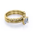 thumbnail image 3 of Anillo Compromiso Solitario JeenMata Juego Anillos Boda Trío Filigrana Art Deco Milgrain Corte Cojín 2 Ct Engaste Pavé 4 Puntas Chapado Oro Amarillo 18K sobre Plata, 3 of 6