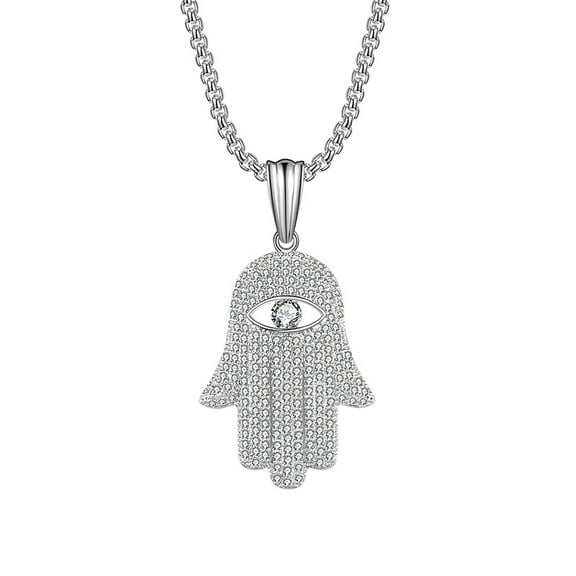 Iced Out Chain for Men,18K Gold-plated Cubic Zirconia Necklace for Men,Hip Hop Hand of Fatima Zircon Pendant