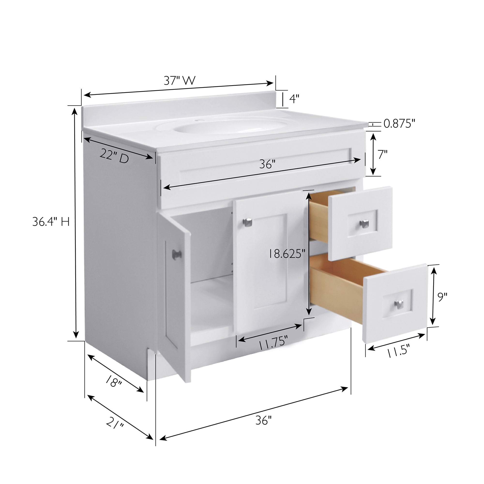 Design House Brookings 37" x 22" Ready to Assemble 2-Door 2-Drawer Bath Vanity with Cultured Marble Single Hole Top, Sherwin Williams® White/White