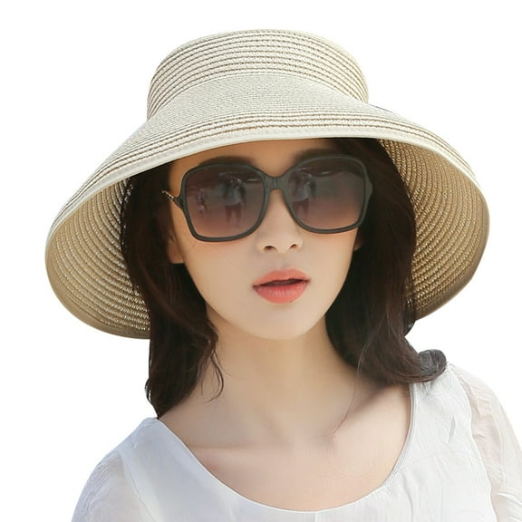 Women Sun Visor Hats Beach - Foldable Roll Up Wide Brim Bowknot Summer Straw Hat Cap Cruise wear for Womens
