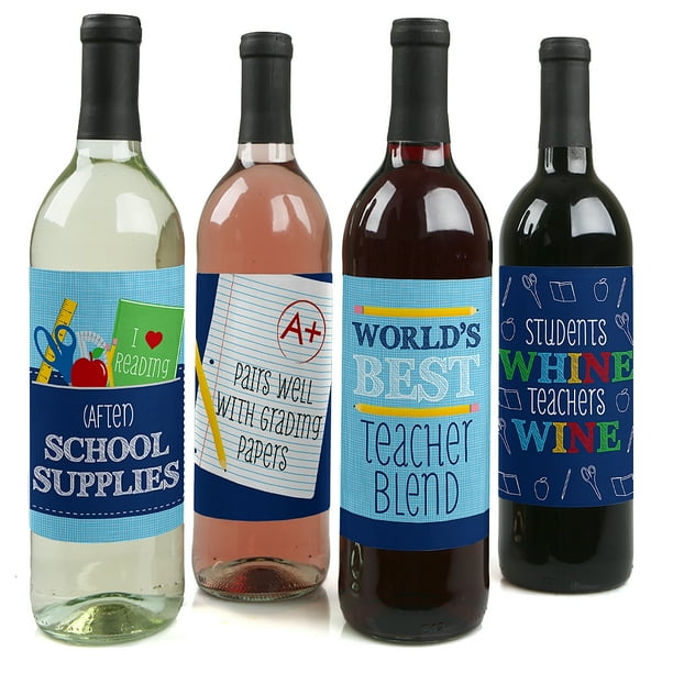 Big Dot of Happiness Funny Colorful - Teacher Appreciation First and Last Day of School or Christmas Gift Decorations for Women and Men - Wine Bottle ...