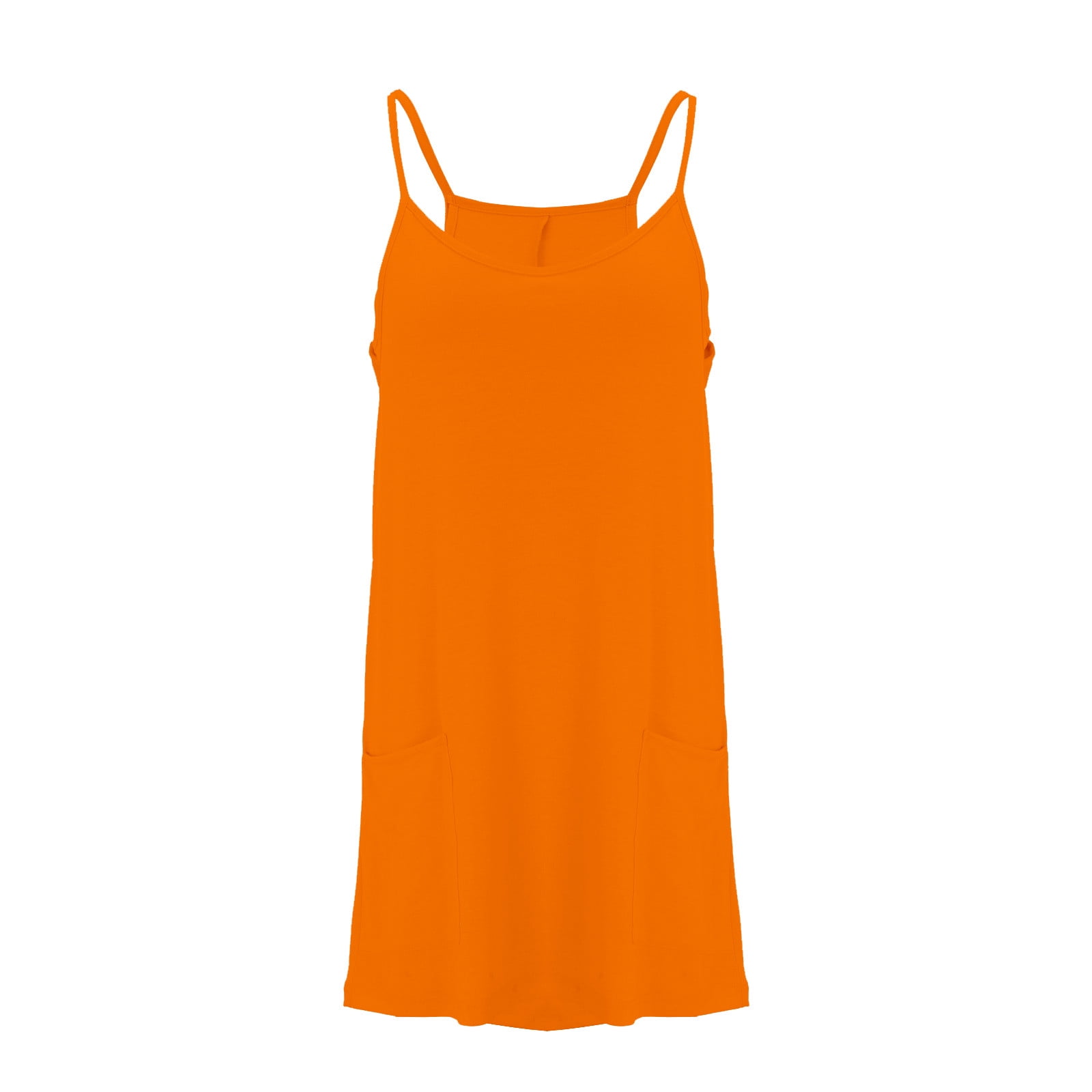 Hueook Summer Cami Strap Rompers for Women One Piece Jumpsuits Loose Fit Bodysuit Shorts Women's Summer Comfortable Casual Suspender Shorts Pocket Jumpsuit Shorts Orange 2X