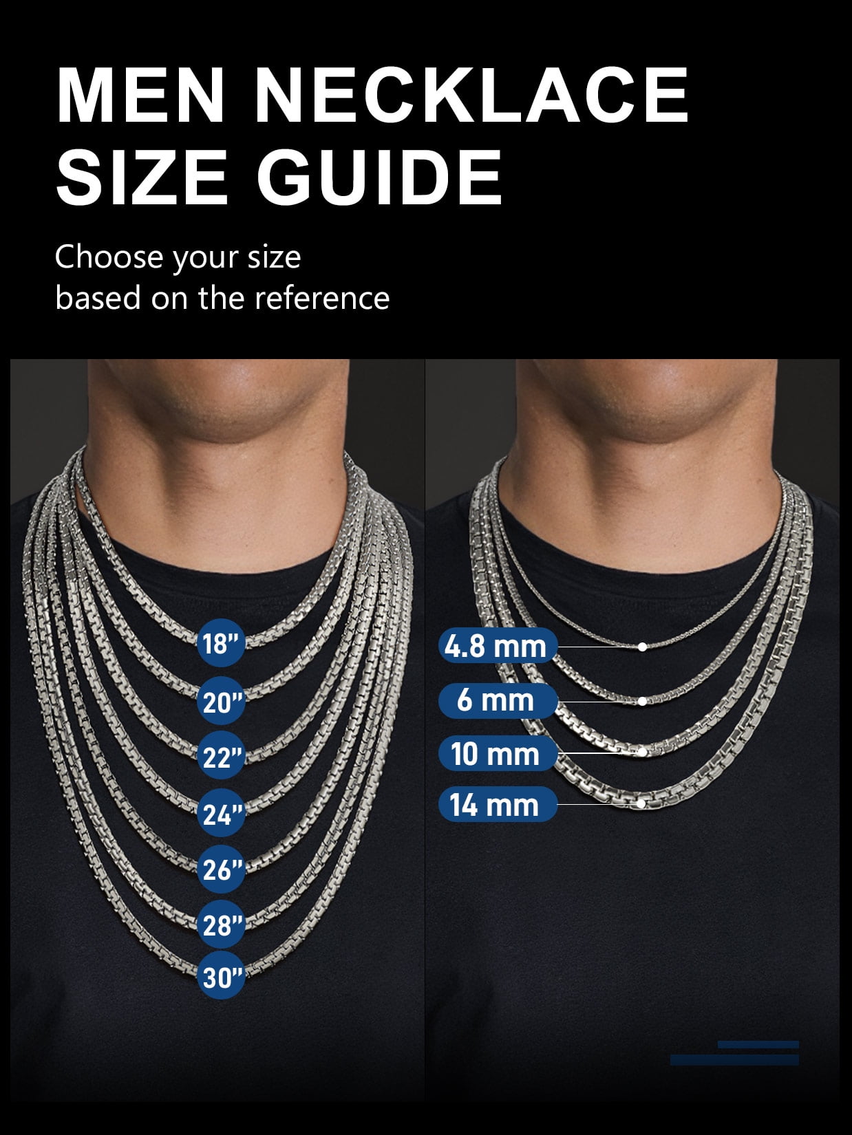 ChainsProMax Stainless Steel Flat Box Chain Male Necklace 20inch 8mm Hip Hop Jewelry Gift for Father