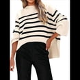 thumbnail image 3 of Suéteres de Punto A Rayas de Gran Tamaño para Mujer, Ropa de Otoño 2025, Suéter de Cuello Redondo de Invierno con Abertura Lateral Albaricoque L, 3 of 7