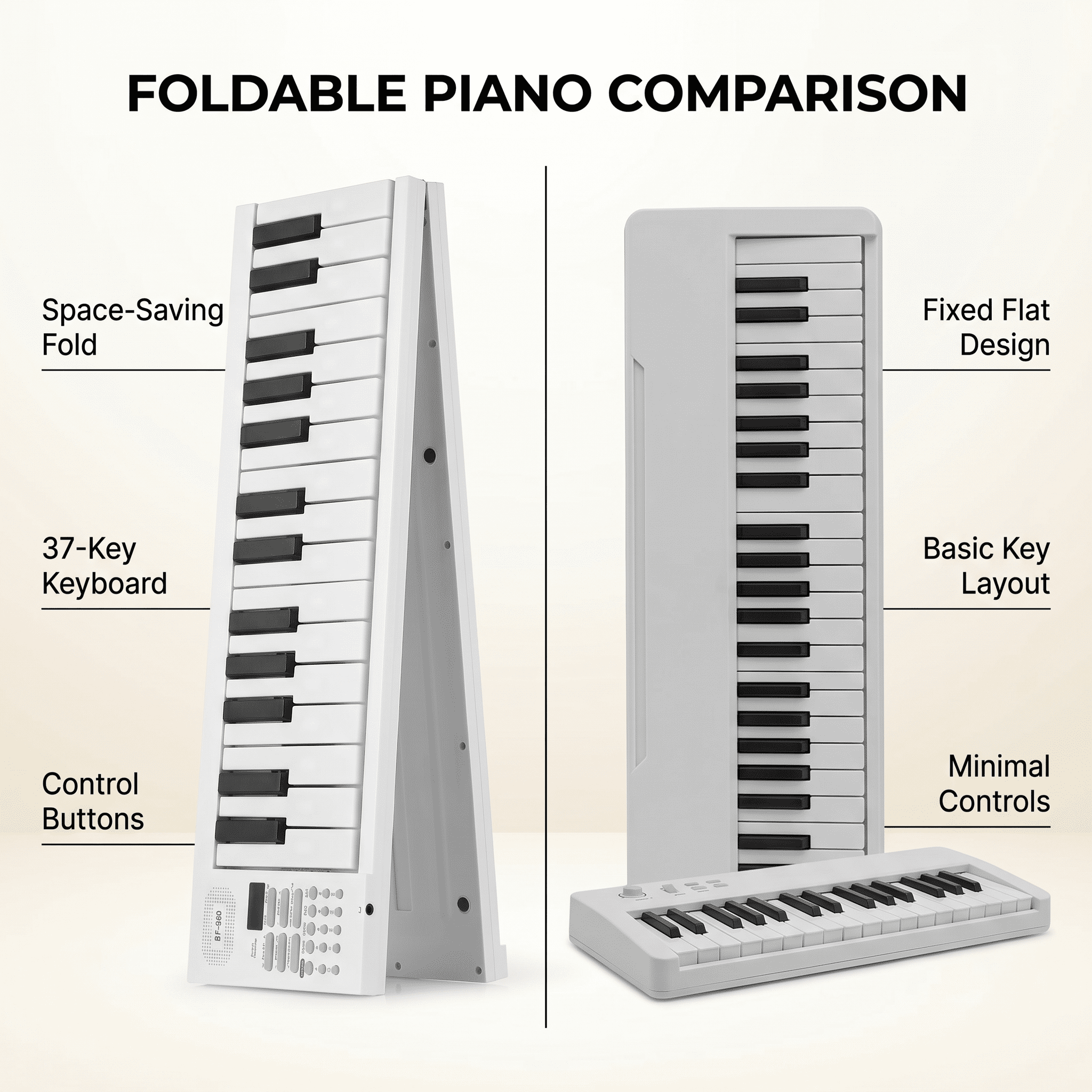 61-Key Foldable Electronic Piano Multifunctional Electronic Piano Keyboard with LED Display Built-in Rechargeable Battery Portable Musical Instrument Digital Piano with Carrying Bag for Beginners