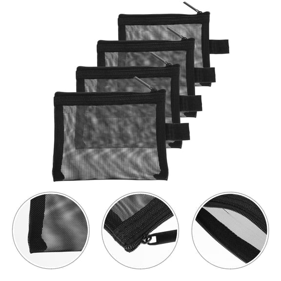 FOMIYES 4-Pack Black Mesh Travel Cosmetic Bags for Makeup, Lipstick, and Daily Essentials Organizer