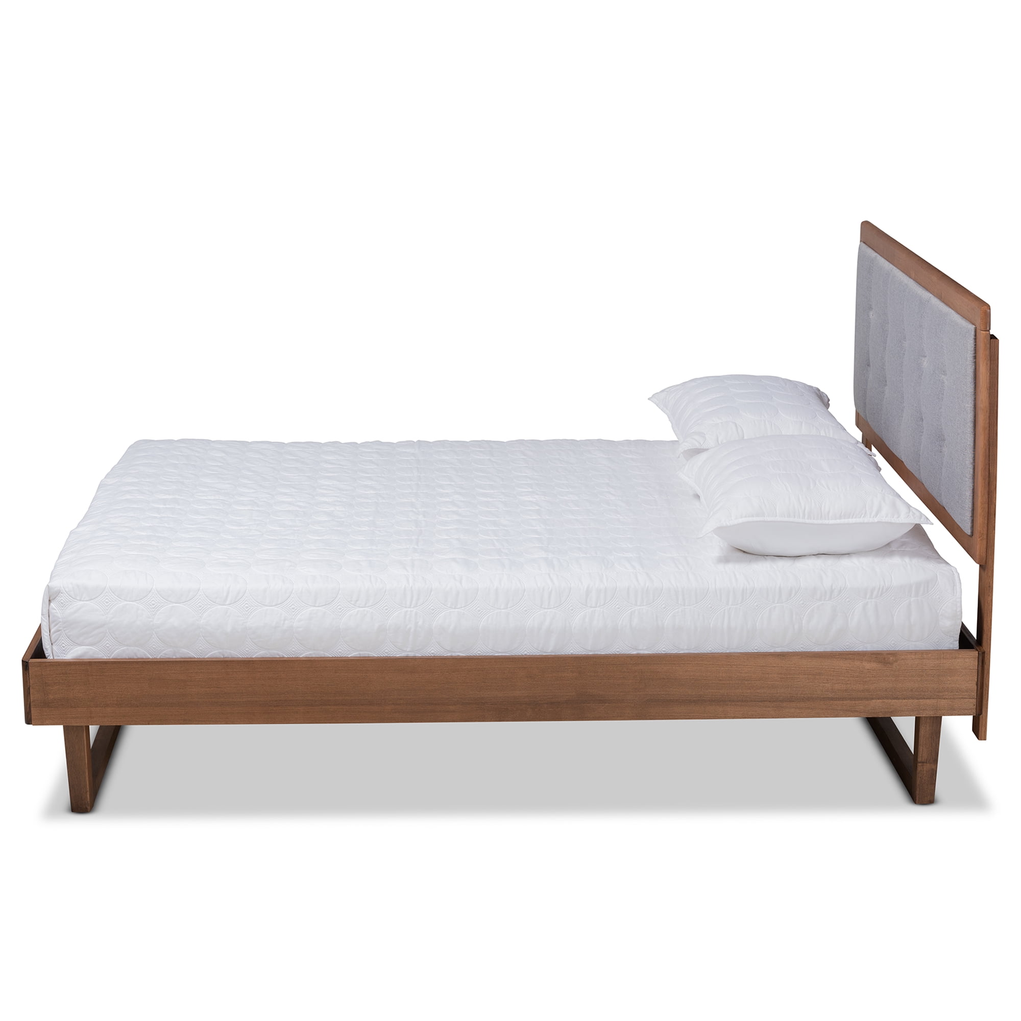 Baxton Studio Viviana Modern and Contemporary Light Grey Fabric Upholstered and Ash Walnut Finished Wood Queen Size Platform Bed