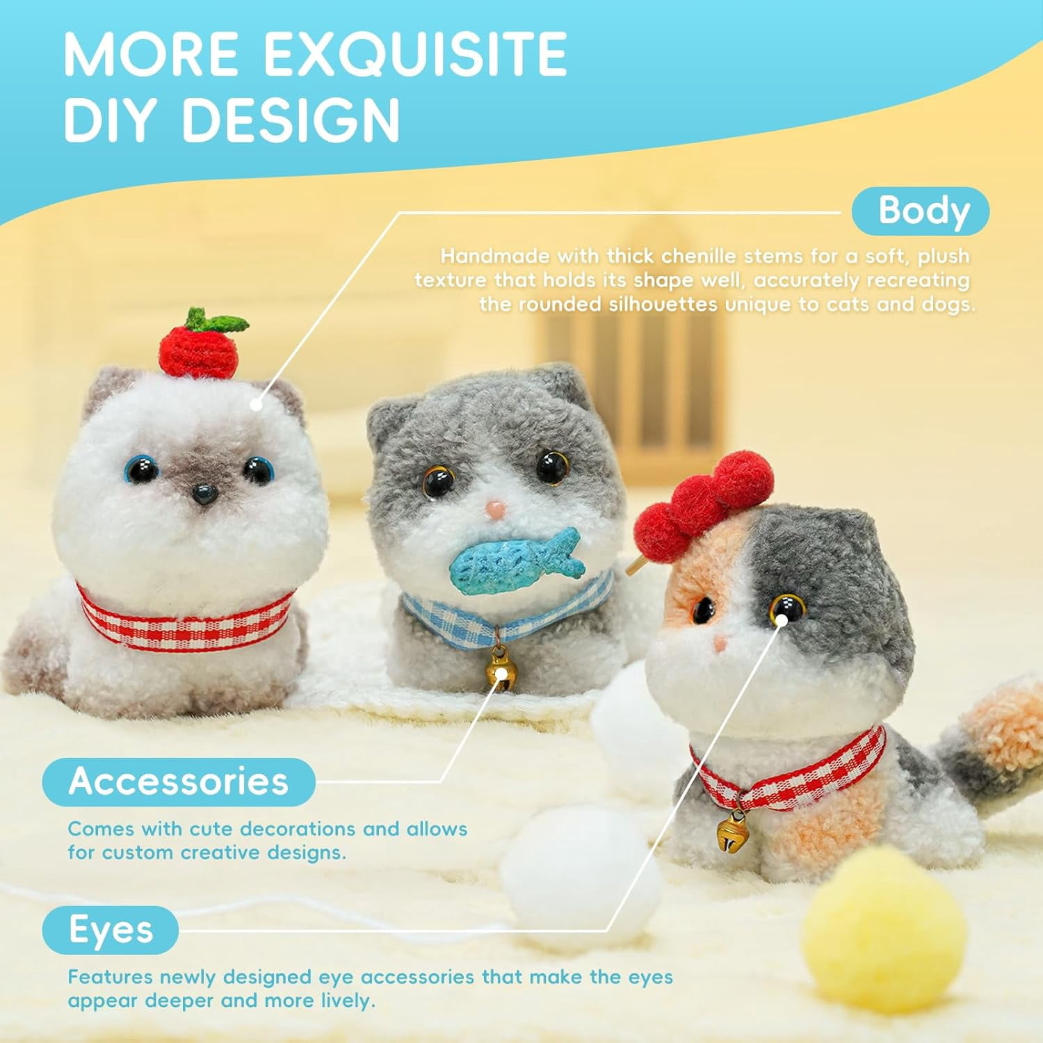 Pipe Cleaners Craft kit, A Pipe Cleaner kit Suitable for Beginners. It Includes a Kits for Making The Shapes of 6 Animal and Comes with Simple and Easy-to-Understand Video tutorials(Cat and Dog)