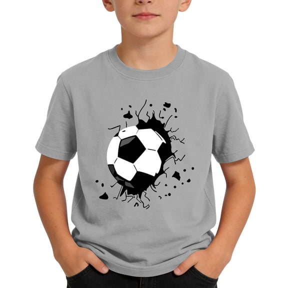 WRKEKC Boys Athletic Shirts Soccer Ball Print Round Neck Short Sleeve Active Play Tee for 1-12 Years
