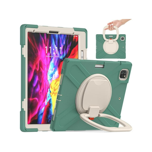 iPad Pro 12.9 Case 2022 2021 6th 5th Generation, Shockproof Cover with Pencil Holder and Rotating Kickstand Hand Strap / Shoulder Strap