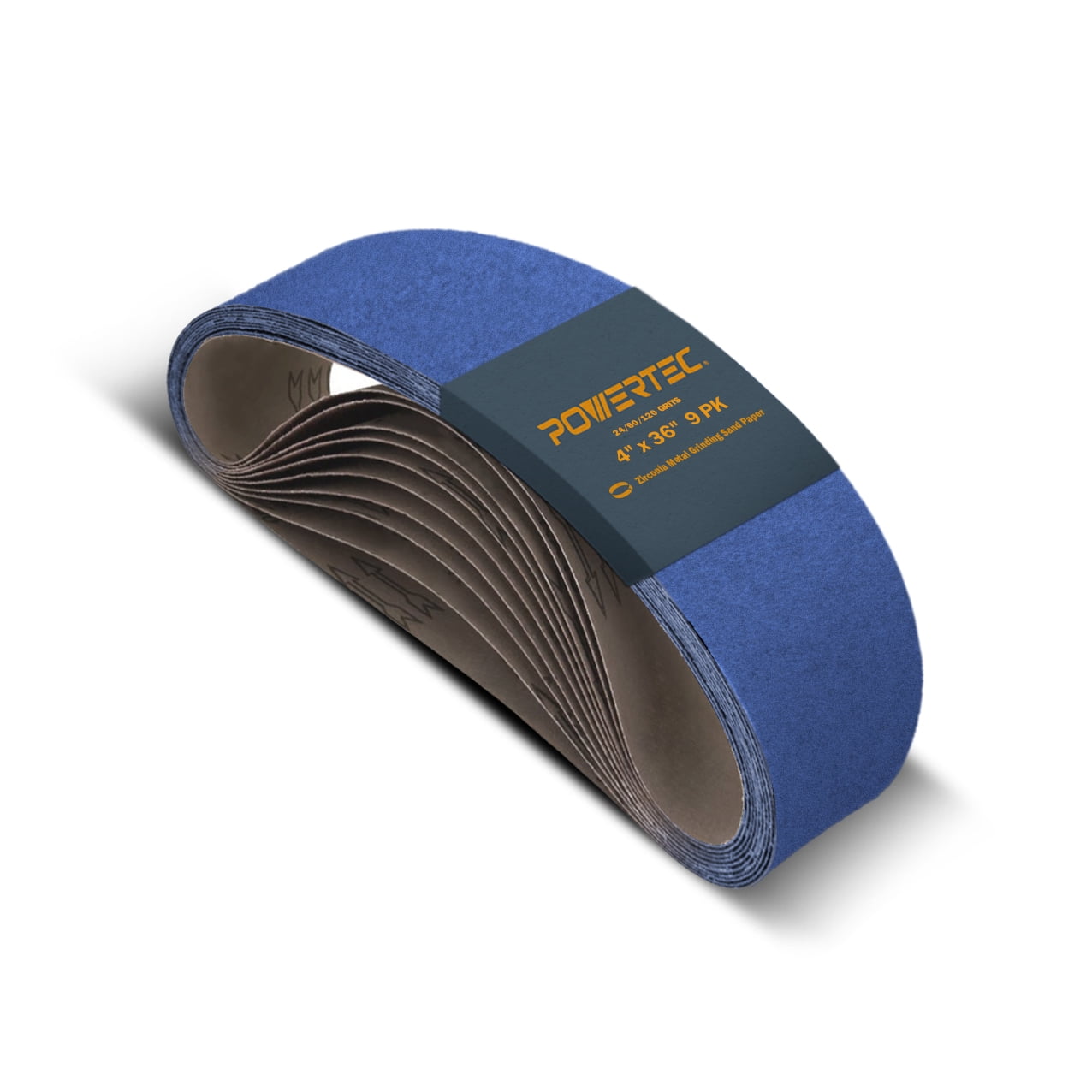 POWERTEC 443620Z 4 x 36-Inch Metal Grinding Zirconia Sanding Belts 9 PK Assorted 3 Each of 24/60/ 120 Grits 