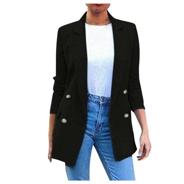 Ladies Workoffice Blazer Solid Color Fitted Suit Button Down Fashion Jacket Lapel Notched Elegant Cardigan Single Breasted Blouse Mid Length Leisure Outwear