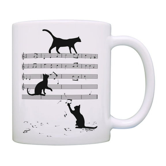 Cat Themed Gifts Cat Sheet Music Cat Cup Cat Related Gifts Musical Cats Coffee Mug Tea Cup White