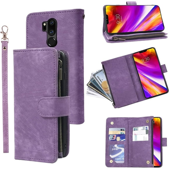 Compatible with LG G7 ThinQ Wallet Case and Premium Vintage Leather Flip Credit Card Holder Stand Cell Phone Cover