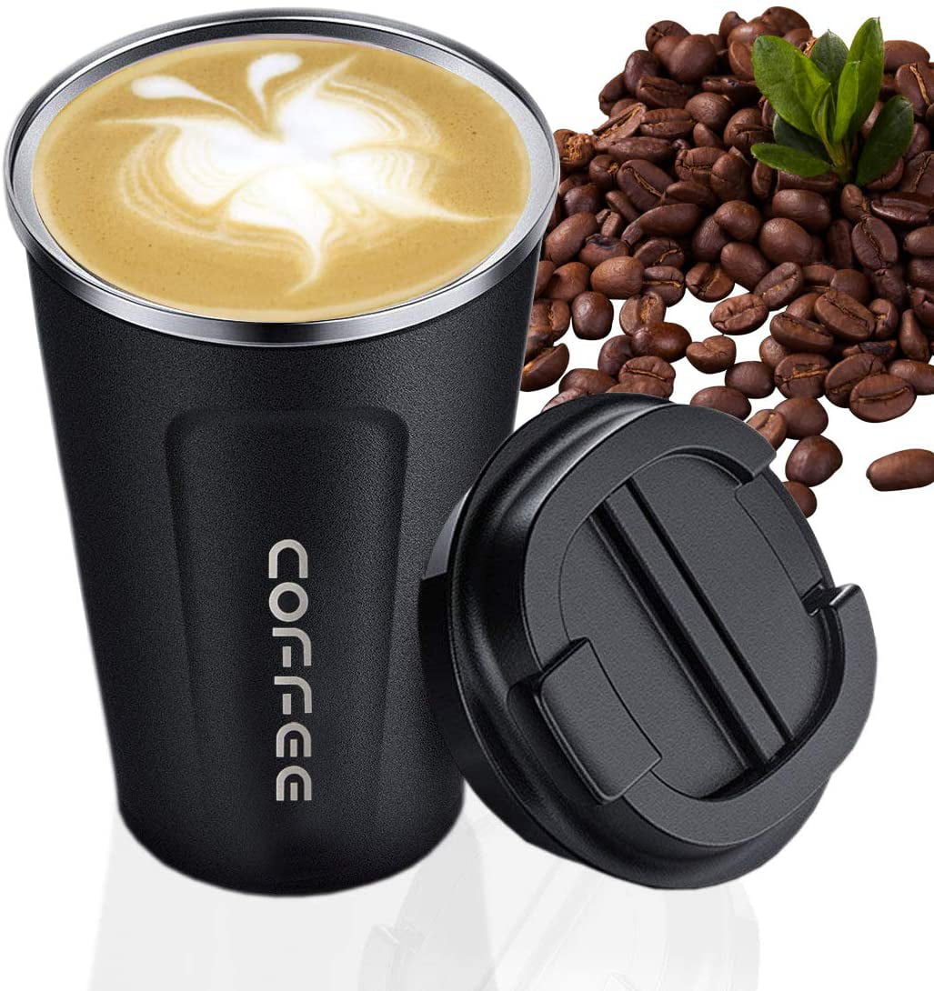 MOMSIV Vacuum Reusable Leakproof Double Wall Coffee Cup White Coffee Cup 13oz/380ml Insulation Stainless Steel Eco-Friendly Travel Office Mug for Hot Coffee Tea and Cold Drinks 