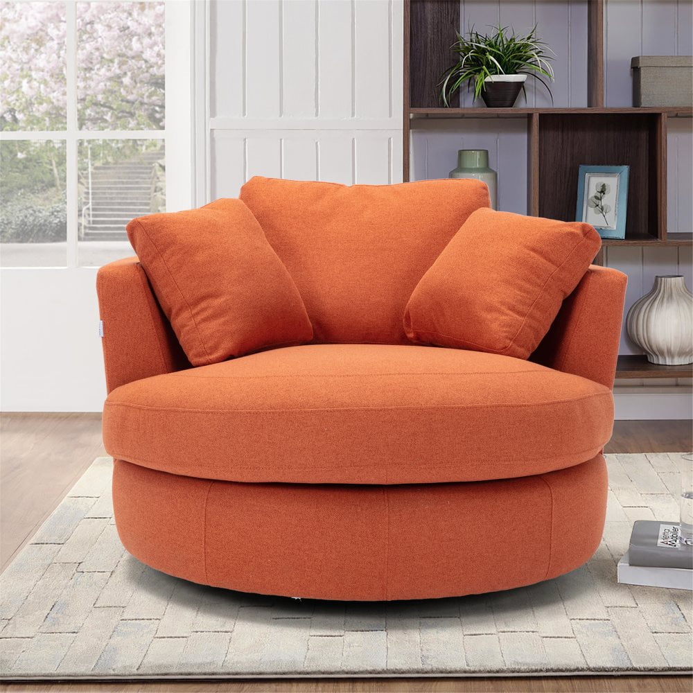 Swivel Accent Barrel Chair Modern Sofa Lounge Club Round Chair Linen