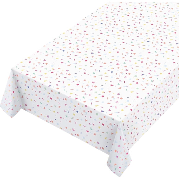 Colorful Confetti Tablecloth Rainbow Party Table Cover For Birthday Wedding Baby Shower Graduation Decorations Durable Reusable Linen Fabric