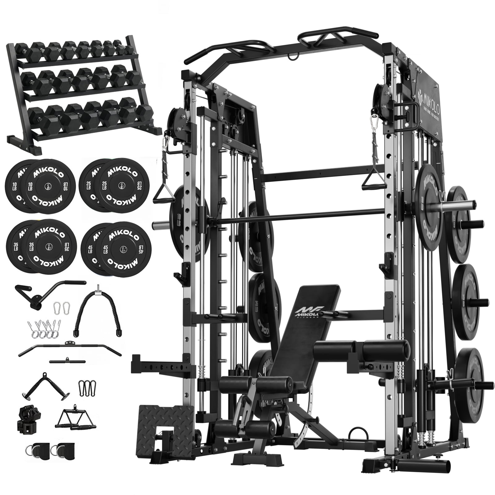 M4-Black (bench & 230LBS BP & 550LBS Dumbbell Set with Rack)