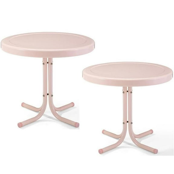 Home Square 2 Piece Metal Patio End Table Set in Pink