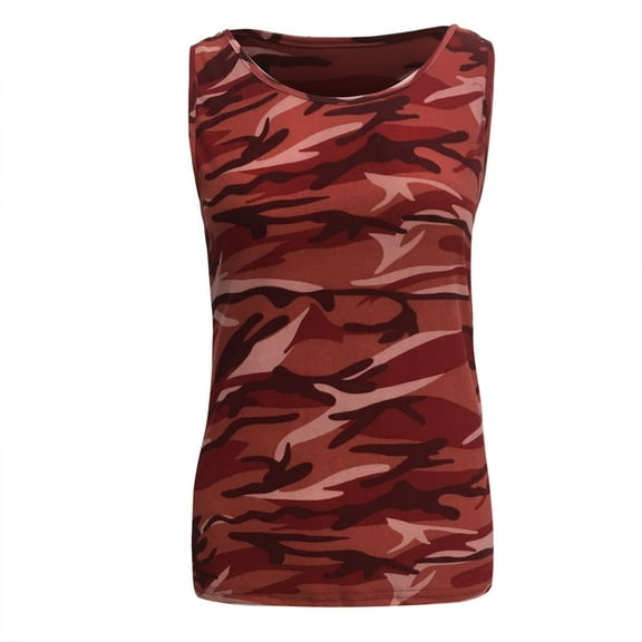 Women Plus Size Fashion Camouflage Printed Sleeveless O-Neck Tank Blouse Tops