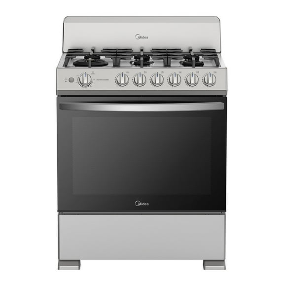 Estufa Midea Piso de 30 Pulgadas con 6 Quemadores Plateada con Copete MGS30FS1BIABGF