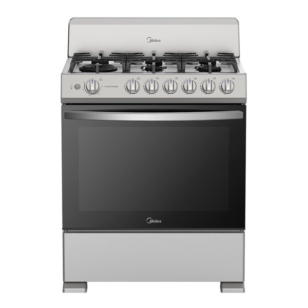 Estufa Midea Piso de 30 Pulgadas con 6 Quemadores Plateada con Copete MGS30FS1BIABGF