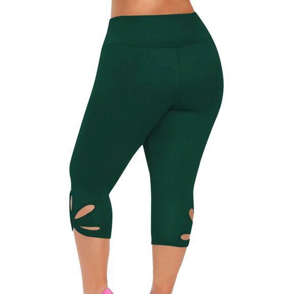 Aligament Christmas Leggings for Women, Green Leggings for Women Tummy Control, Hollow Casual Fashion Size Elastic Waist Solid Leggings Pants Women Plus Yoga Pants, XXL