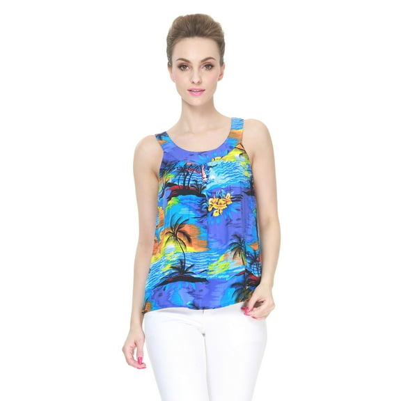 Hawaii Hangover Women's Hawaiian Tank Top in Sunset Blue 2XL