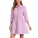 thumbnail image 1 of Vestido de camisa para mujer Inspire Chic de manga 3/4, con botones, mini vestido en rosa y púrpura, talla XL, 1 of 5