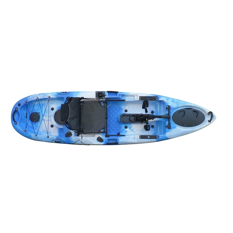 BKC PK11 10.6' Single Propeller Pedal Drive Fishing Kayak W/Rudder System,  Paddle and Upright Back Support Aluminum Frame Seat Person Foot Operated