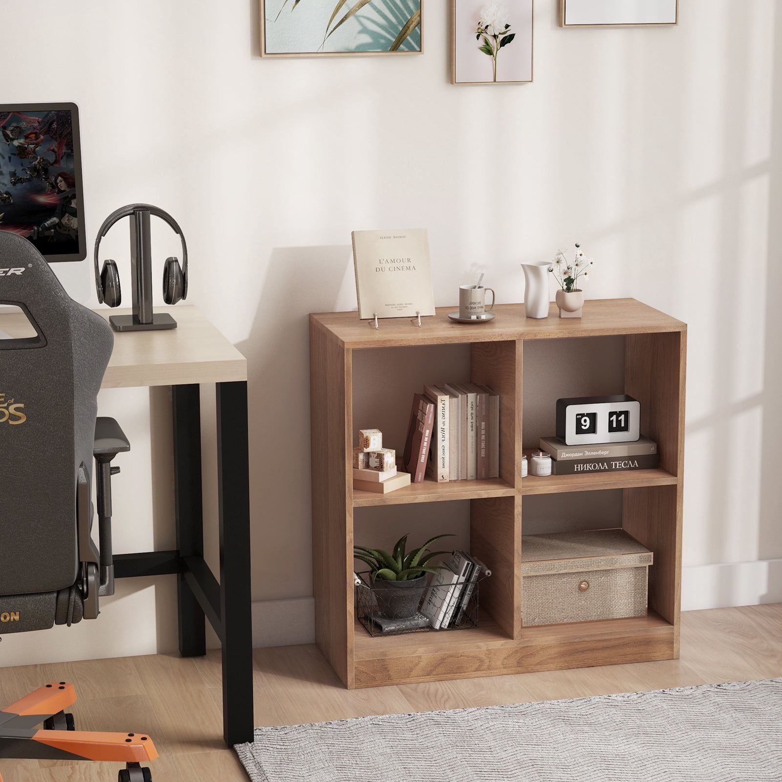 Giantex 4-Cube Bookcase, Freestanding Open Bookshelf, Storage Wooden Display Shelf, Natural