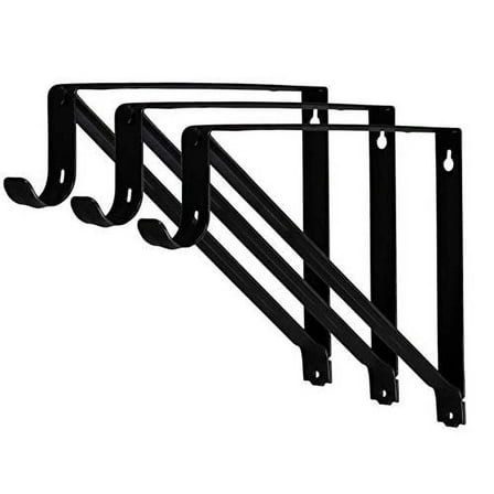Harrier Premium Heavy Duty Closet Shelf and Rod Bracket - 3 Pack, Black