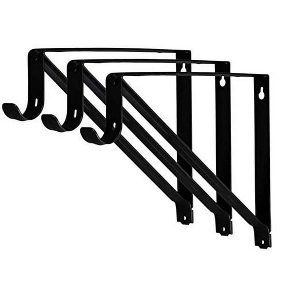 Harrier Premium Heavy Duty Closet Shelf and Rod Bracket - 3 Pack, Black