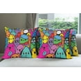thumbnail image 6 of Ambesonne Indie Throw Pillow Cover 4 Pack, Colorful Doodle Monsters, 24", Multicolor, 6 of 7